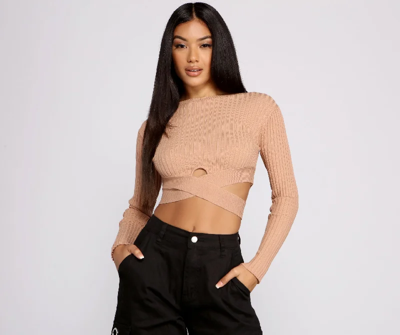 Weekend Savings Spectacular Trendy Girl Ribbed Knit Cropped Sweater