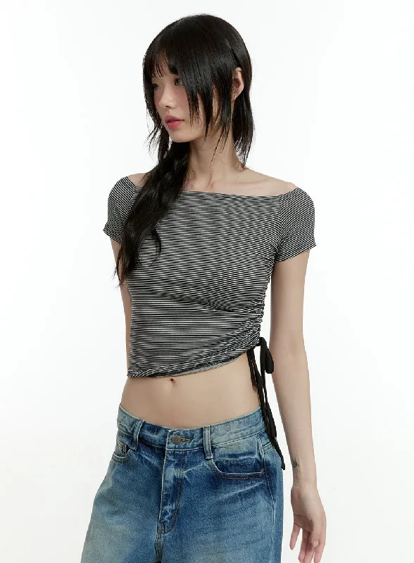 One-Day Only Boat Neck Shirred Crop Top CL426