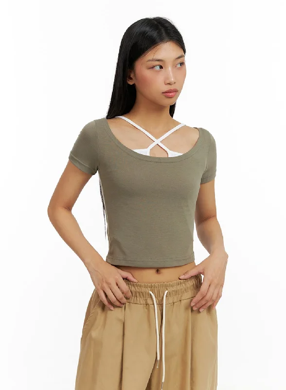 Reduced Price Slim U-Neck Crop Top IL419