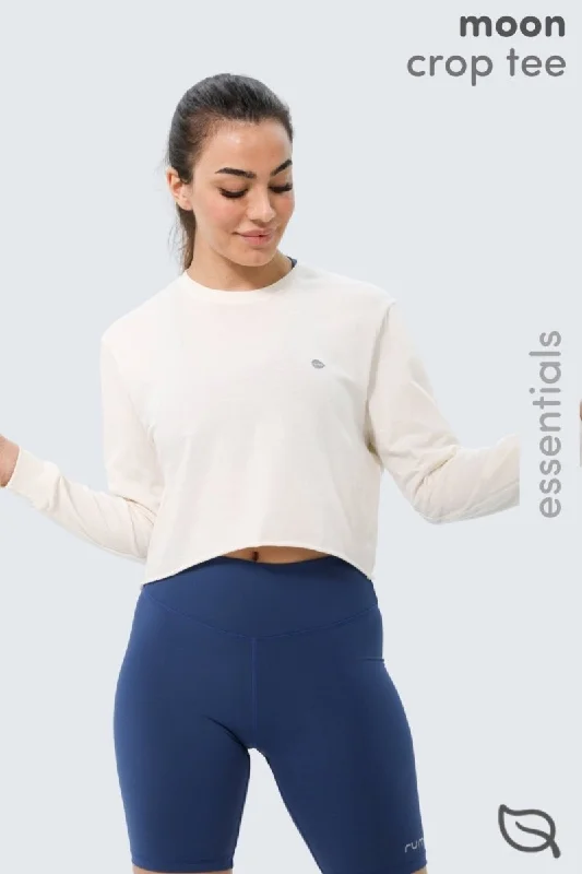 Weekend Shopping Bliss W Moon Cropped Tee Long-Sleeve - Natural