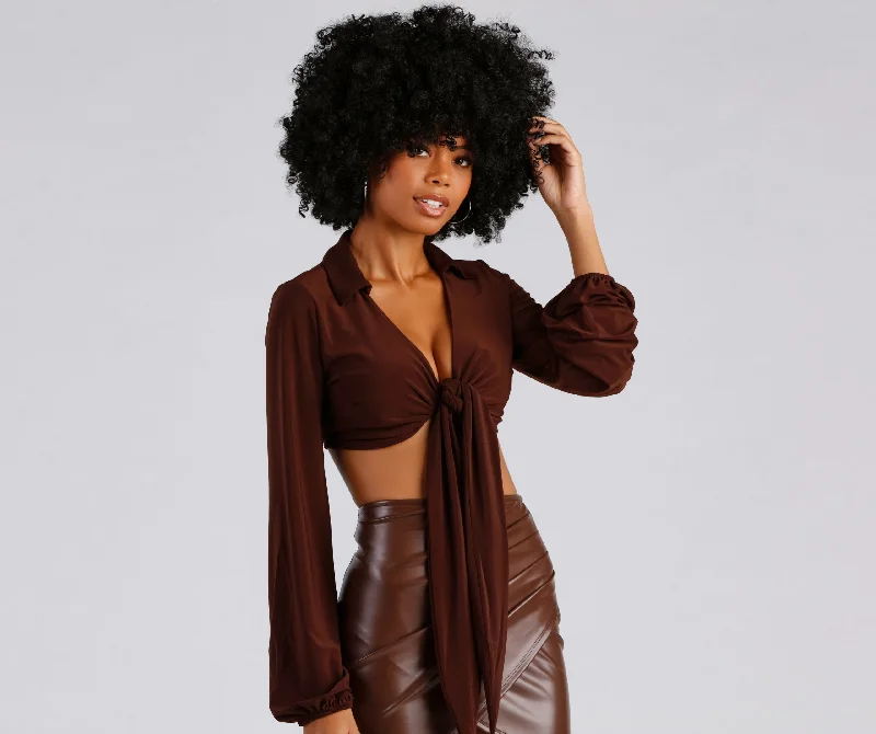 Fantastic Savings Collared Fun Tie Front Top