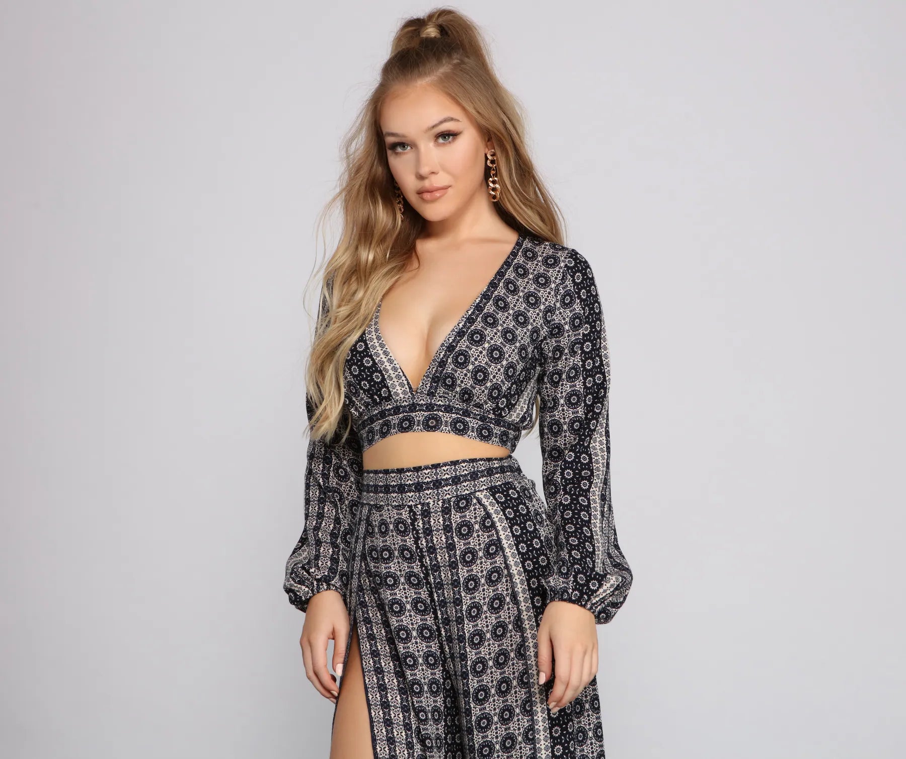 Huge Savings Bohemian Stunner Long Sleeve Crop Top