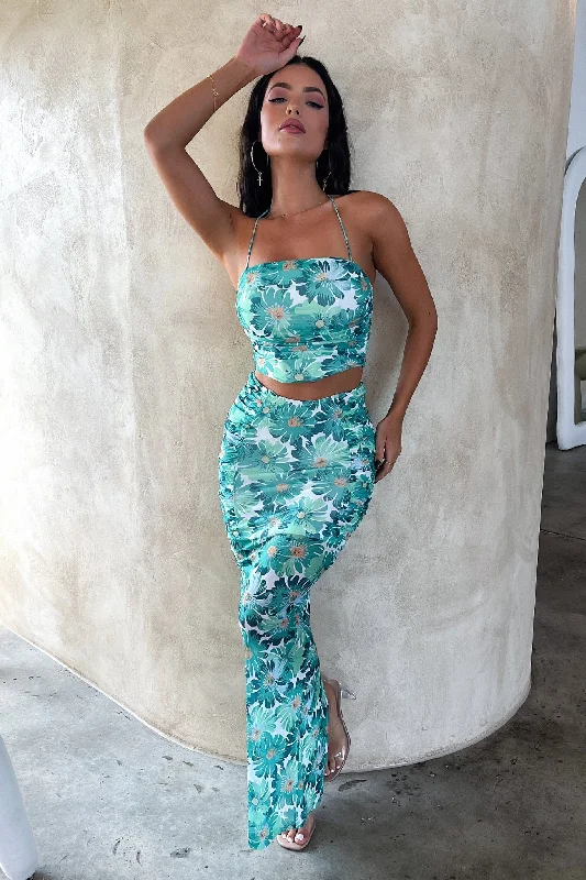 Act Now Zari Crop - Green Floral