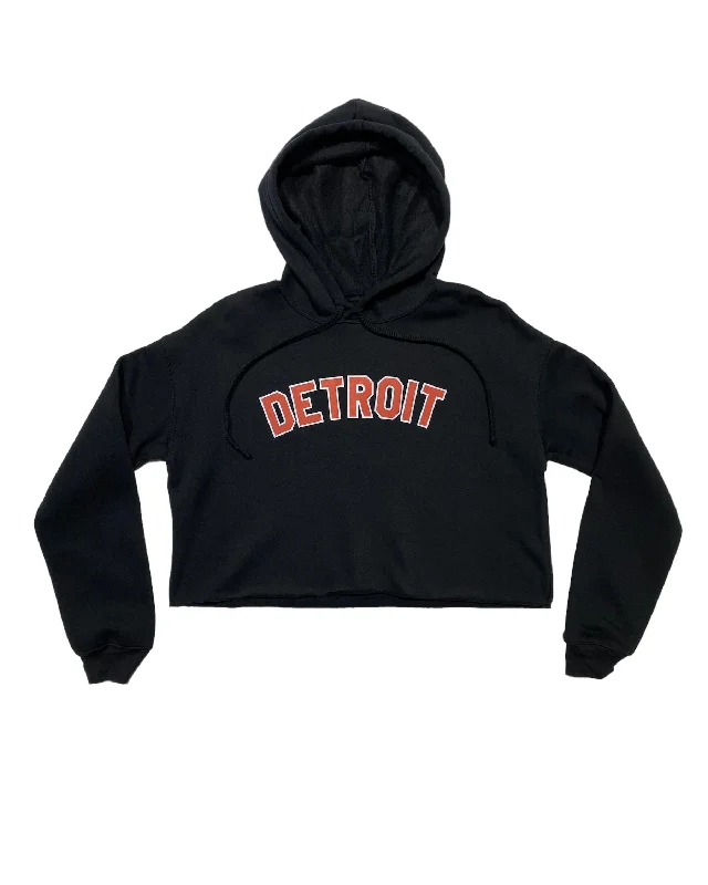 Weekend Specials to Delight Ink Detroit Fleece Crop Hoodie - Red and white print on black
