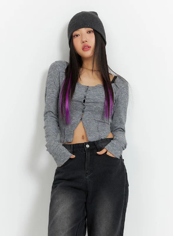 Shop Now Slit Buttoned Crop Top IM405