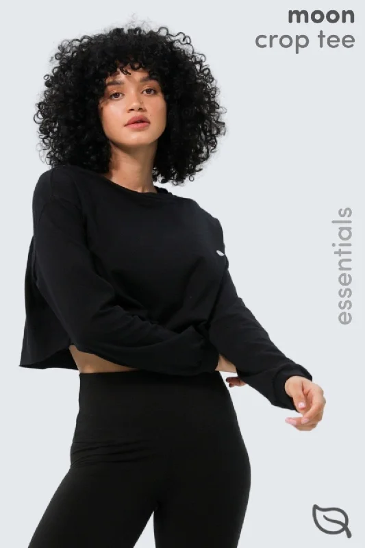 Weekend Deals That Thrill W Moon Cropped Tee Long-Sleeve - Black