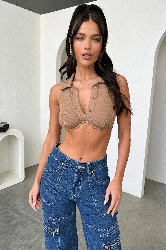 Clearance Sale Razor Tank Crop - Brown
