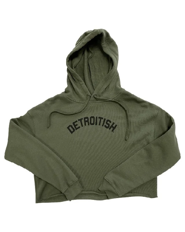 Price Slash Ink Detroit Detroitish Fleece Crop Hoodie - Military Green