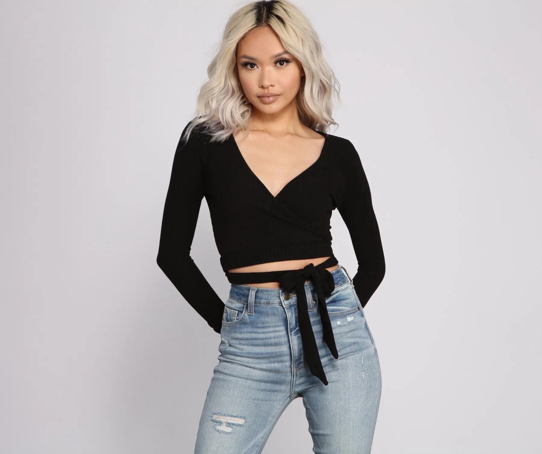 Time-Sensitive Basic Ribbed Knit Tie Waist Top