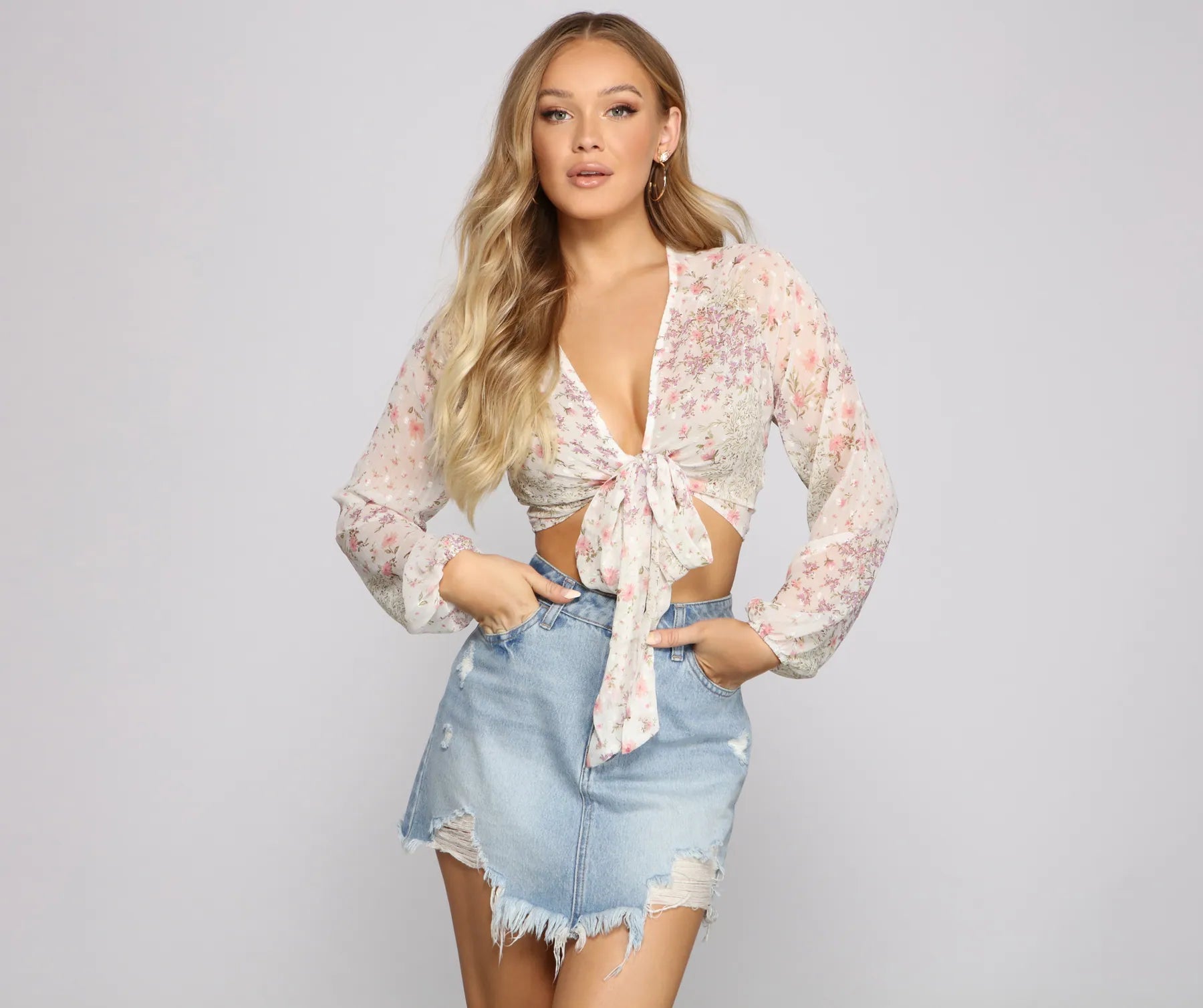 Today's Deal Brunch Ready Floral Tie-Front Top