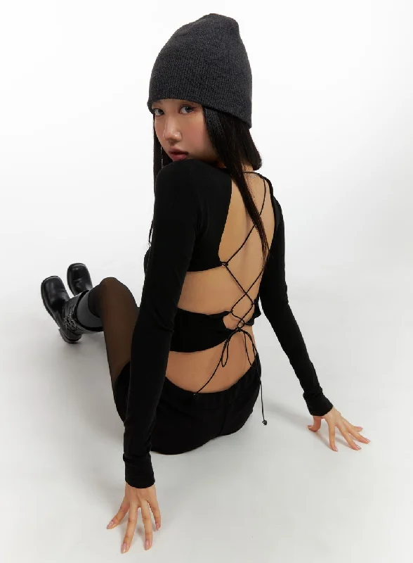 Early Bird Solid Back Drawstring Cropped Long Sleeve CM408