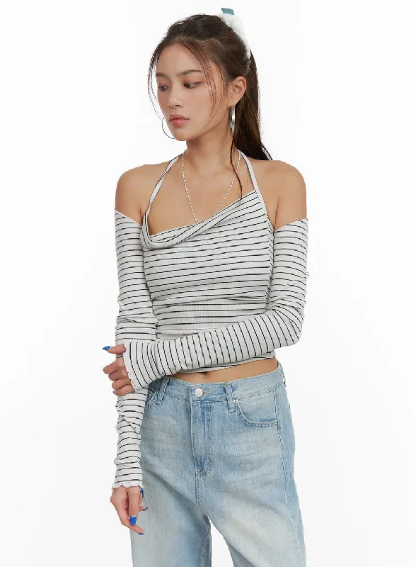 Hot Buy Striped Halter Top Bolero Cardigan Set CY431