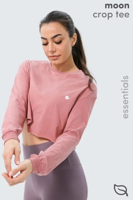 Weekend Specials to Enjoy W Moon Cropped Tee Long-Sleeve - Dusty Rose