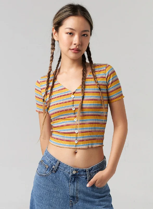 Exclusive Weekend Offers Inside Stripe Button Cropped Top CL305