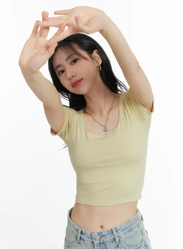 Great Bargain Round Neck Basic Crop Tee OM408