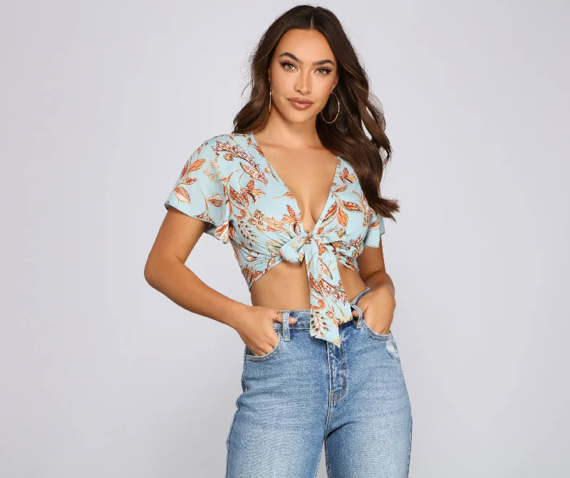 Take Action Boho Moment Paisley Tie Front Top