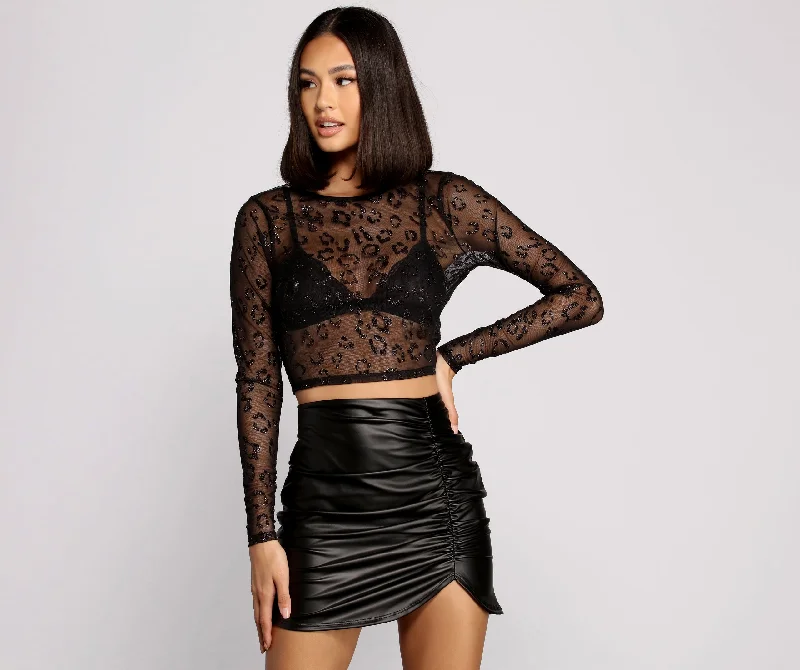 Unmissable Offer Get Spotted Glitter Mesh Crop Top