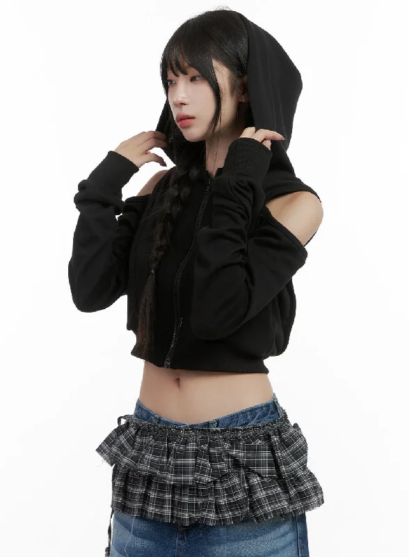 Value Pack Zip-up Cut Out Crop Hoodie CS419