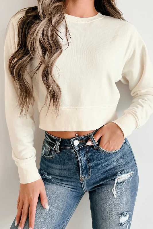 Weekend Savings Spree Long Sleeve Crop Top (Bone)