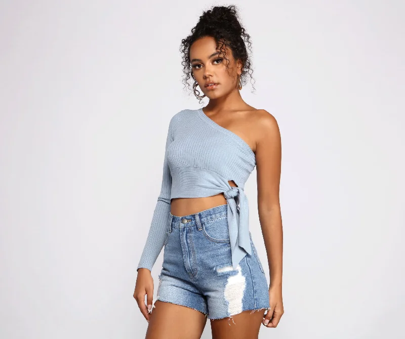 Stock Clearance Tied To Basics One Shoulder Crop Top