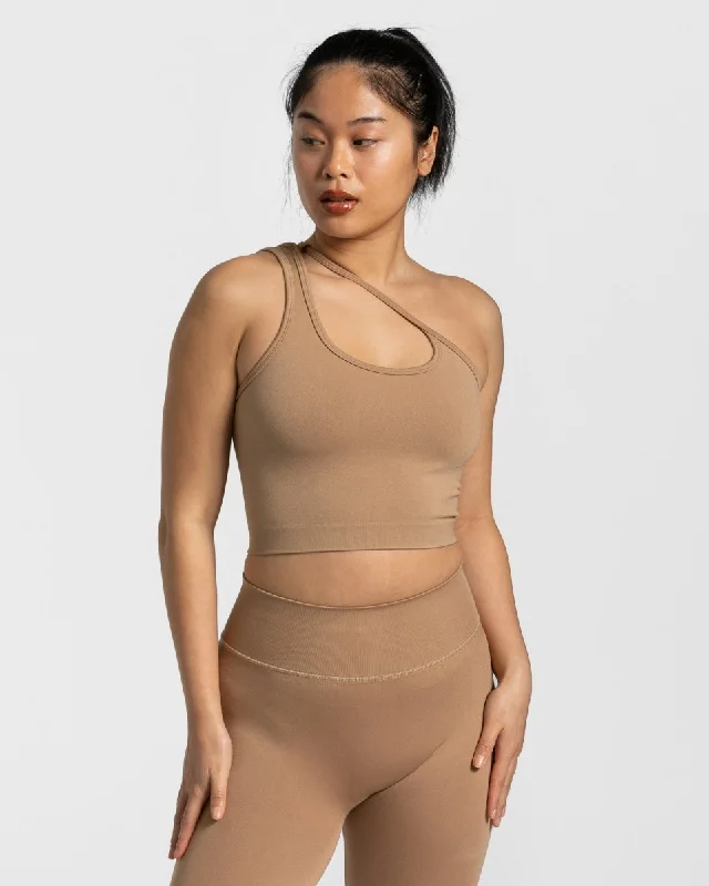 Overstock Sale Sassy One Shoulder Top "Beige"