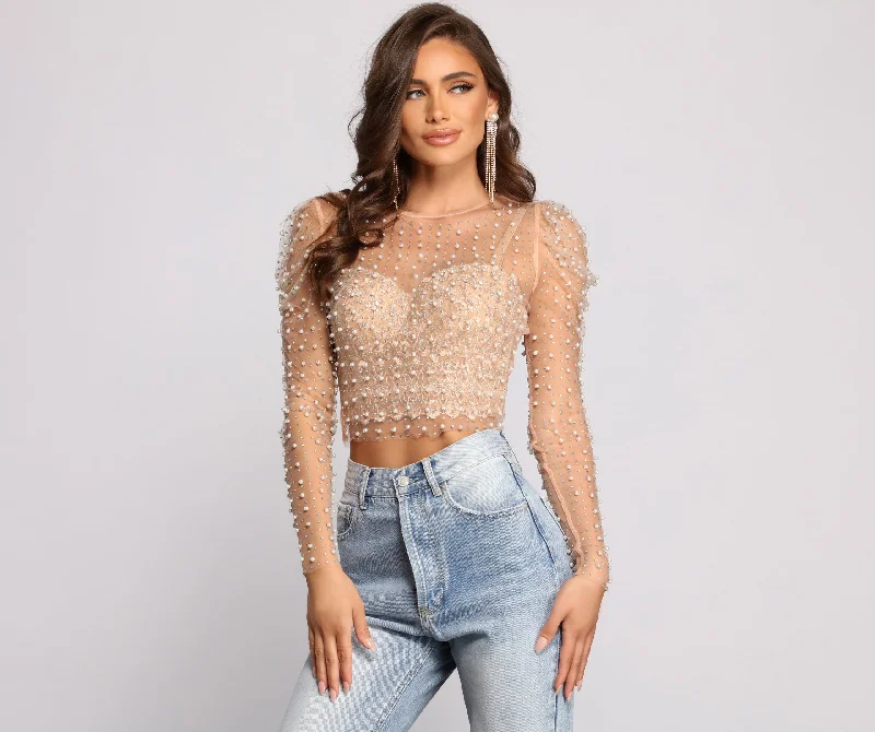 Low Price Rare Pearl Beauty Puff Sleeve Top