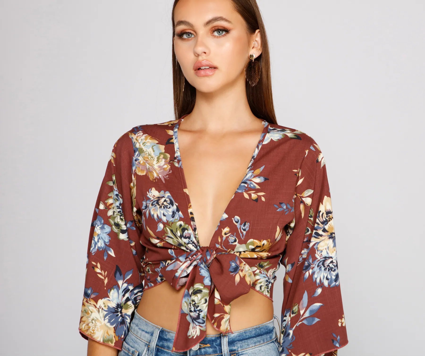Weekend Discounts to Grab Sprung On Style Floral Tie Front Top