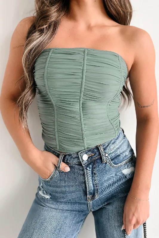 Unbeatable Deal Irresistible Beauty Ruched Strapless Top (Sage)