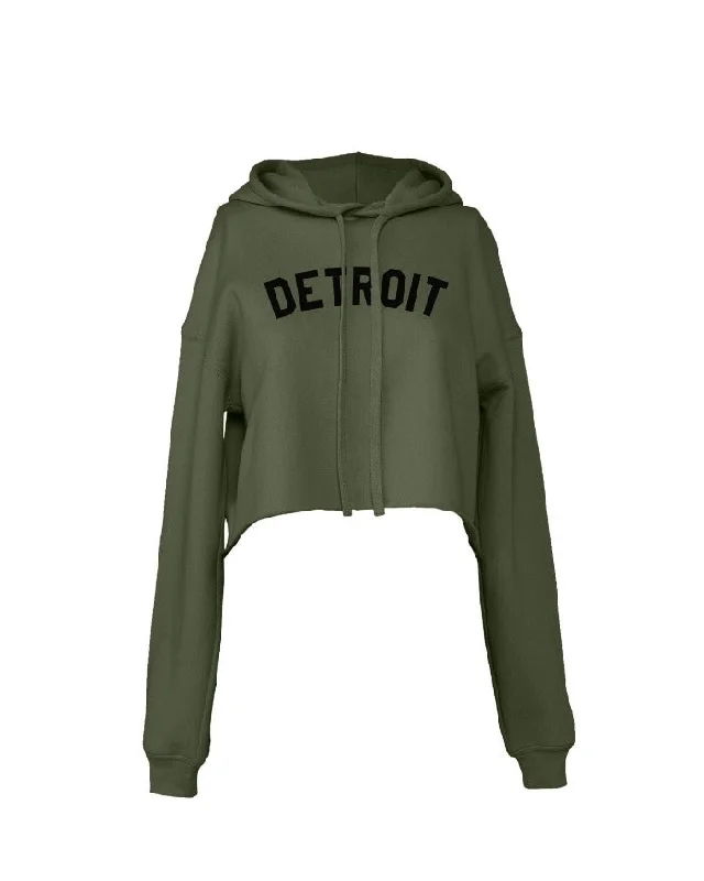 Huge Savings Ink Detroit Fleece Crop Hoodie - Military Green