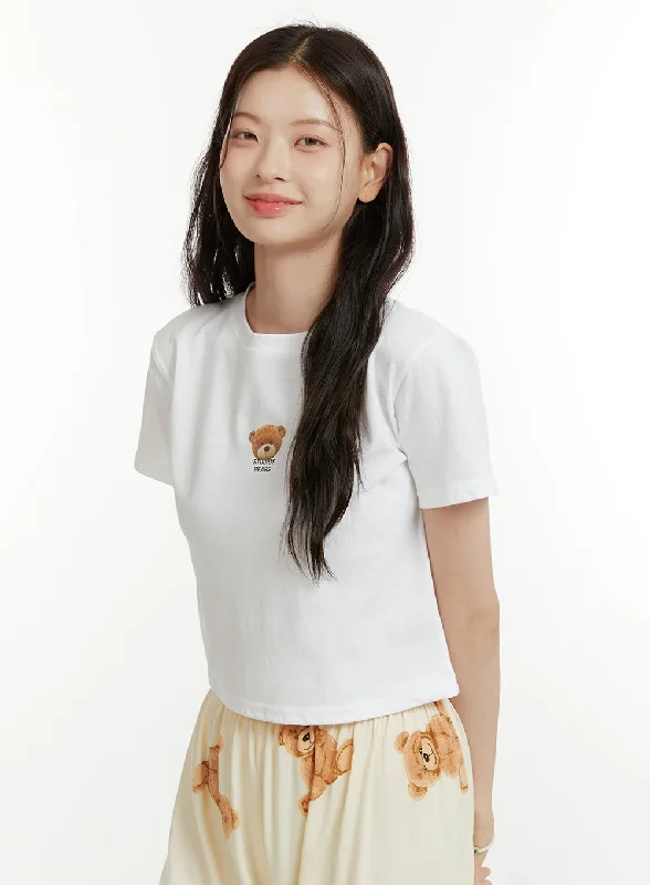 Weekend Specials to Celebrate Teddy Print Crop Tee OU414