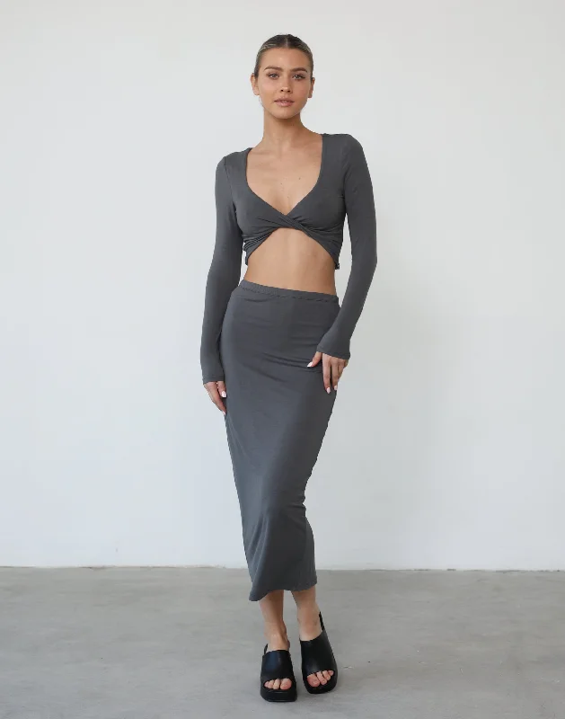 Weekend Bargains Galore Clerisse Long Sleeve Top (Charcoal)