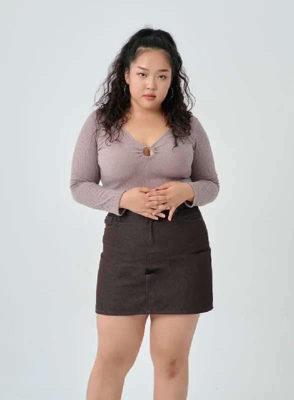 Weekend Deals You Can't Resist Plus Sexy V-Neck Crop Metal Ring T-Shirt IN04