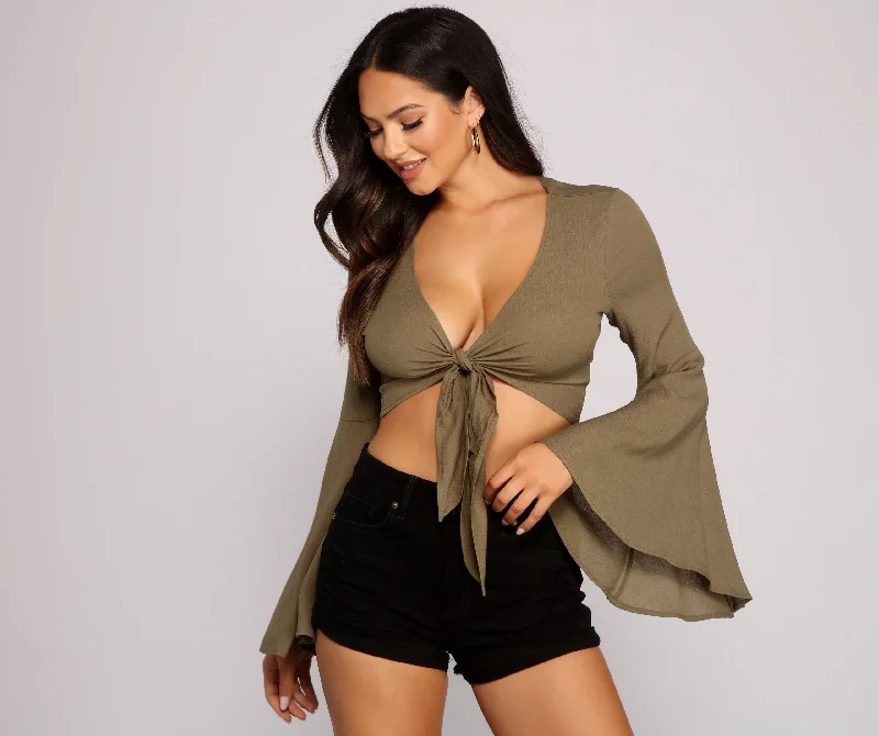 Fantastic Savings Flared Glamour Tie Front Top