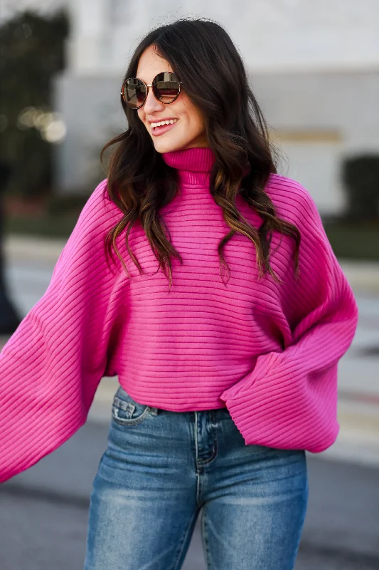 Deal Alert FINAL SALE - Posh Favorite Fuchsia Ribbed Turtleneck Sweater