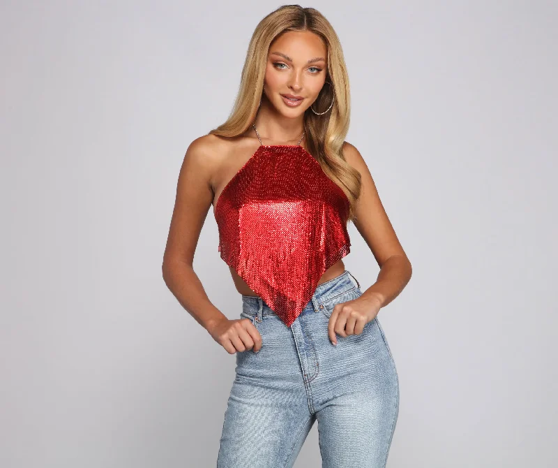 Time-Limited Offer Glimmer And Glow Chainmail Halter Top