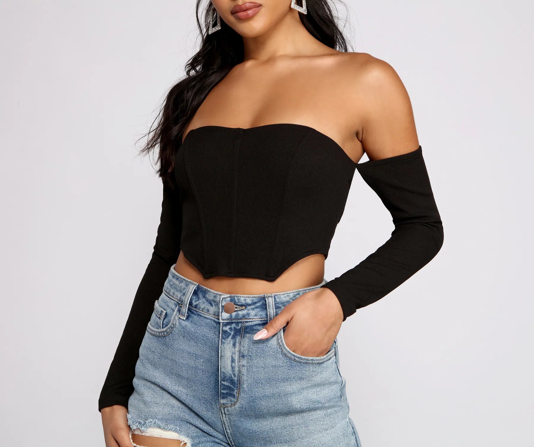 Can't Beat Off The Shoulder Ribbed Knit Crop Top