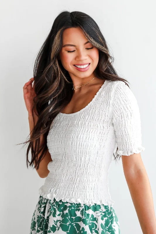 Weekend Savings Extravaganza FINAL SALE - Dreamy Approach White Smocked Crop Top