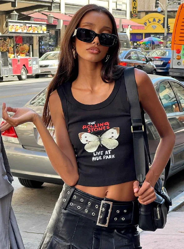 Unmissable Sale The Rolling Stones Butterly Cropped Tank Black