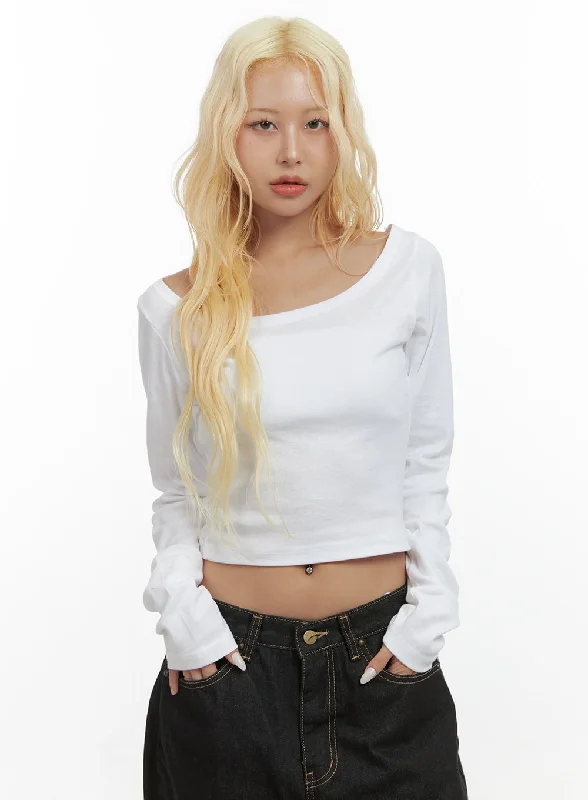 Weekend Specials to Cherish Classic U-Neck Cotton Long Sleeve Crop CS426