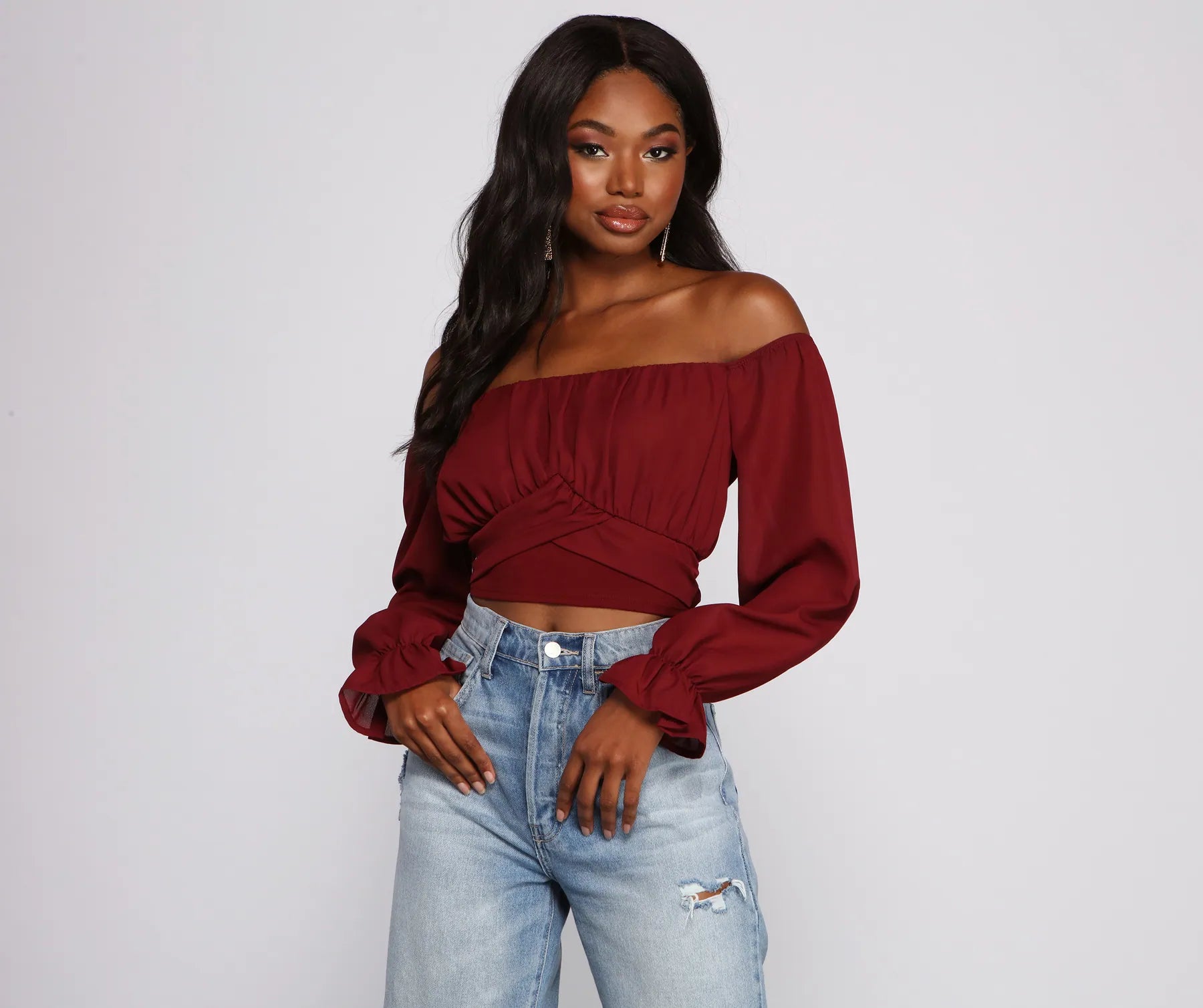Weekend Deals That Wow Tie Waist Off The Shoulder Crop Top