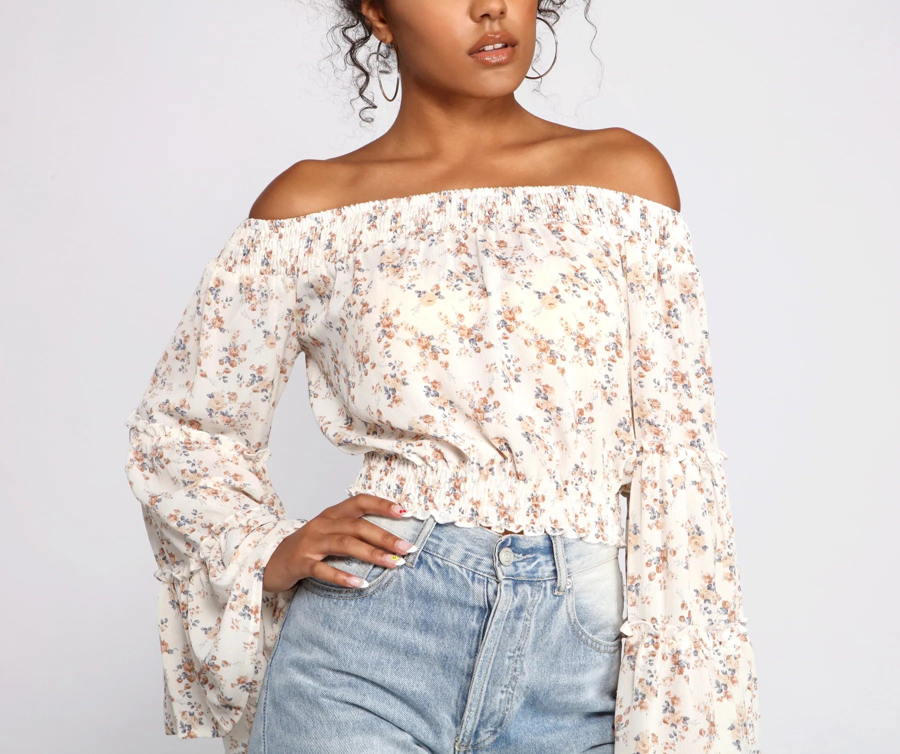 Quick Sale Floral Stunner Chiffon Smocked Top