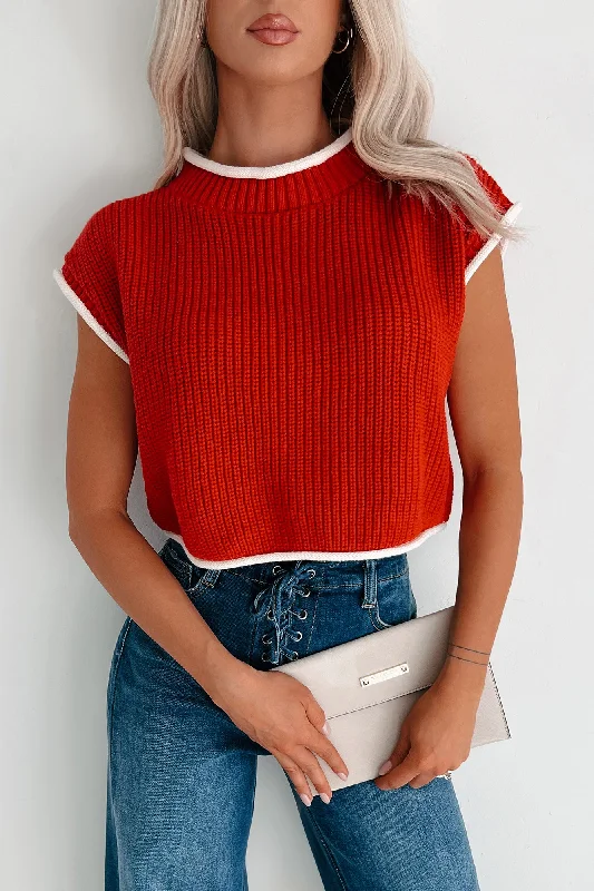 Weekend Discounts to Relish Savoring The Present Contrast Trim Crop Sweater (Red)