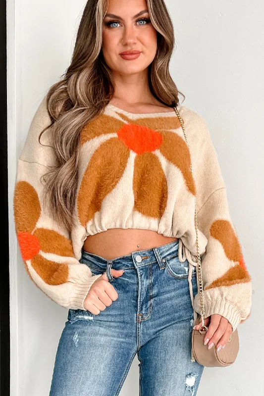 Half Price Work Out Your Feelings Floral V-Neck Sweater (Beige/Chocolate)