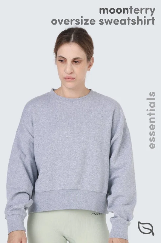 Super Bargain W Moon Cropped Oversized Sweatshirt - Heather Stone