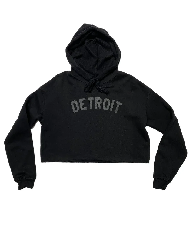 Bargain Alert Ink Detroit Fleece Crop Hoodie - Black on Black