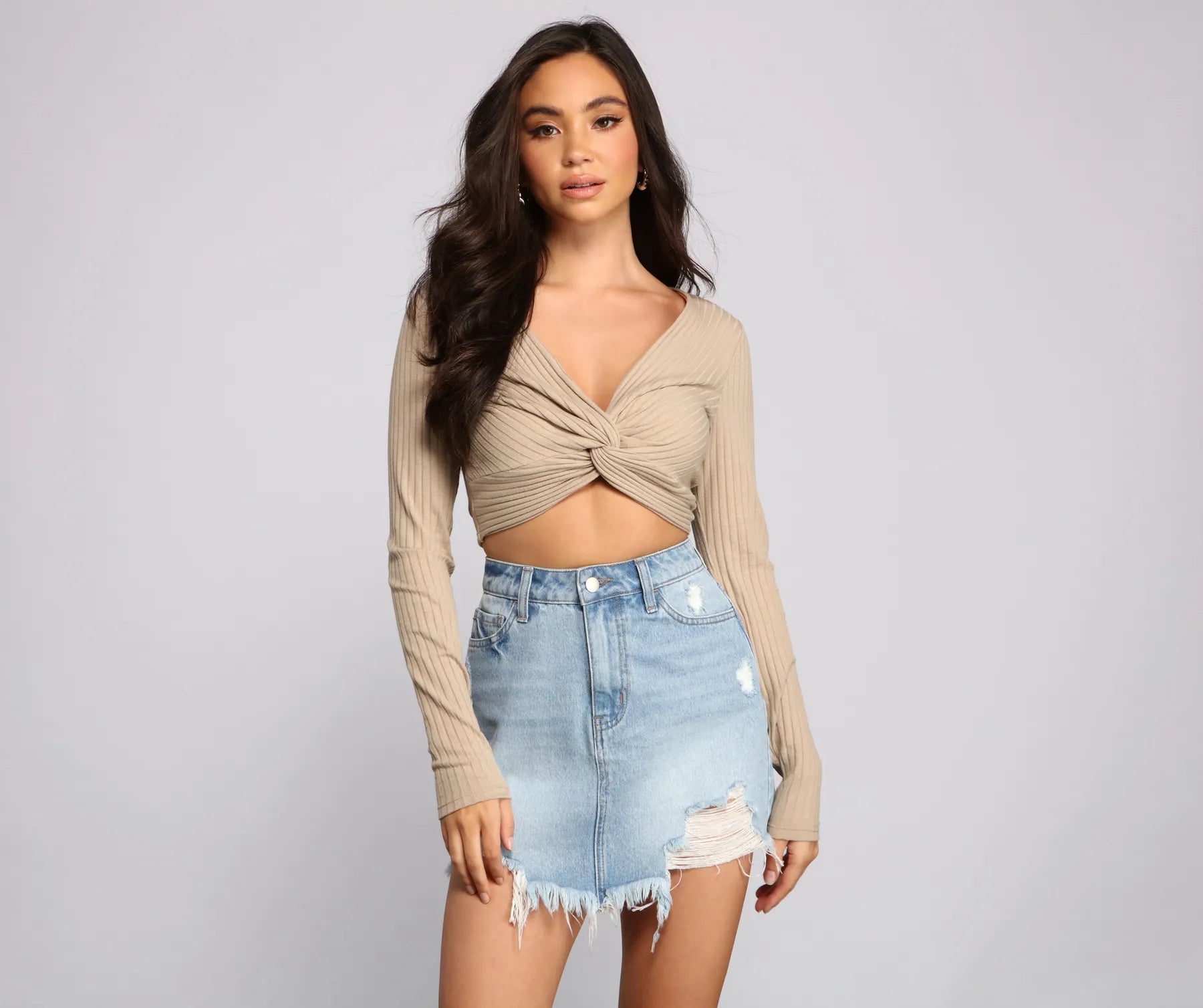 Don't Delay Ribbed Knit Twist Front Crop Top