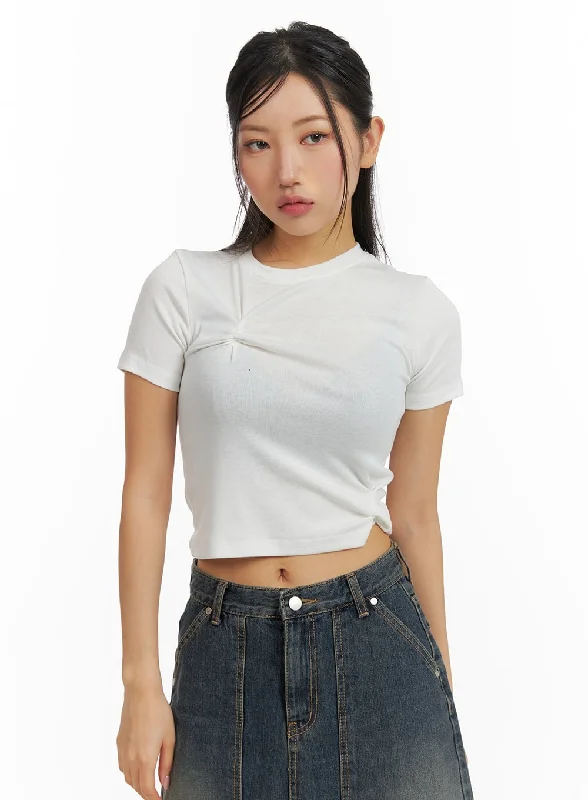 Can't Resist Round Neck Asymmetrical Hem Short Sleeve Tee CM408
