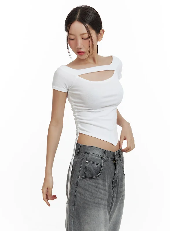 Major Deal Cut Out Shirred Crop Tee CU420