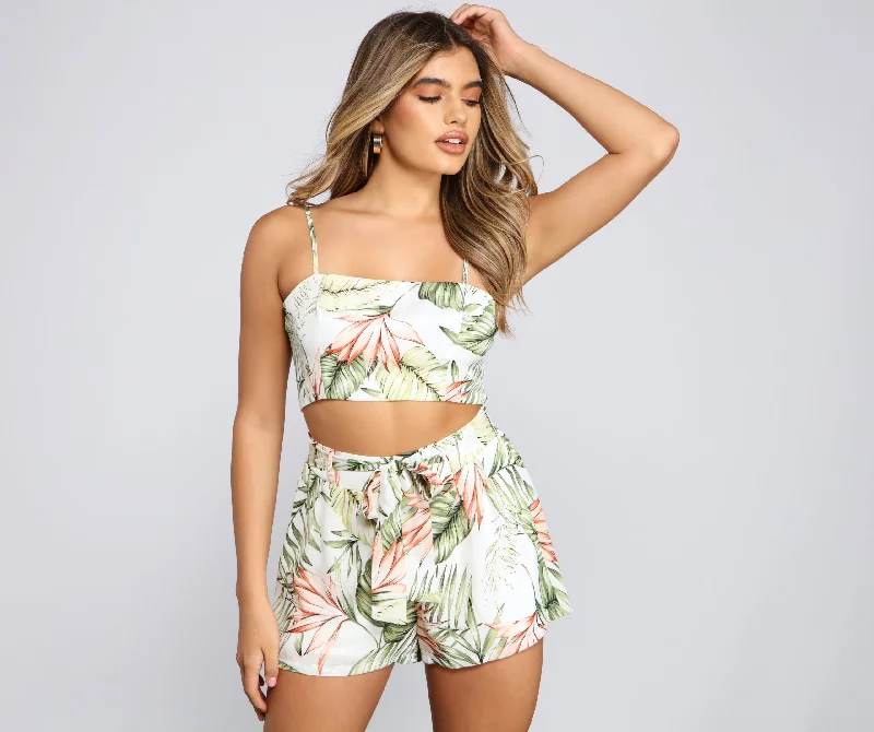 Weekend Deal Vacay On My Mind Tropical Print Crop Top