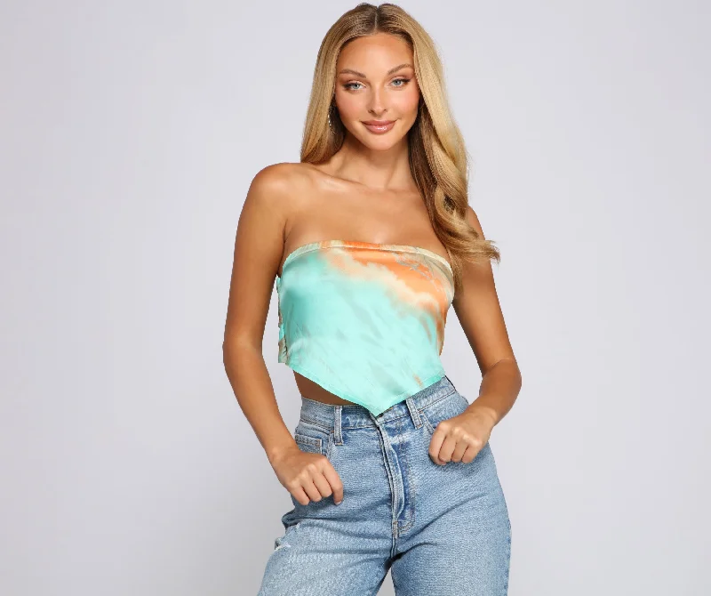 Weekend Specials Just for You Tie Dye Frenzy Satin Scarf Top
